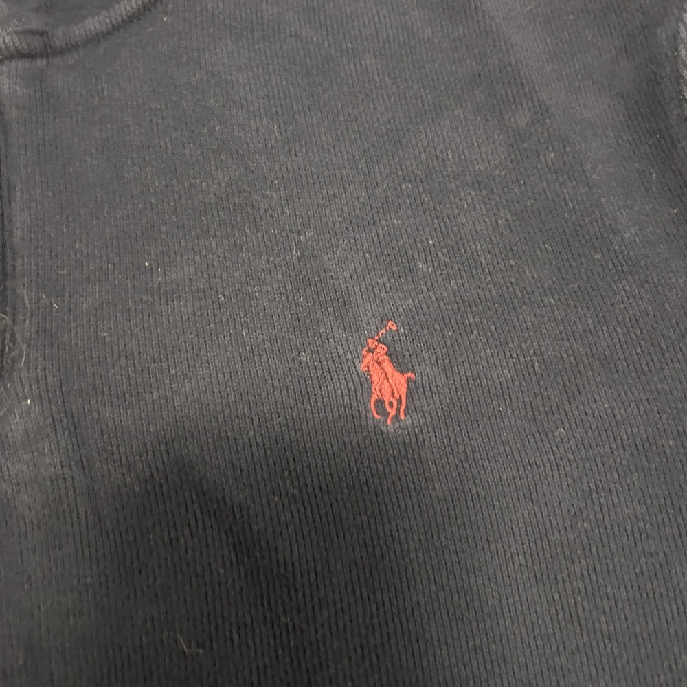 Polo Ralph Lauren Mens Navy Blue Ribbed Quarter Zip Pullover Sweater Large - Picture 2 of 8